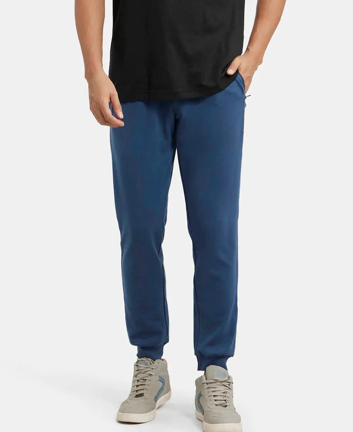 Jockey Men's Super Combed Cotton Rich Slim Fit Mid Rise Joggers with Zipper Pockets