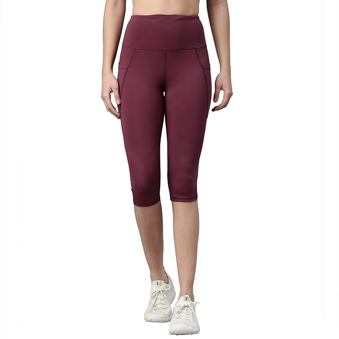 Enamor High Rise Drawstring Closure Active Capri Legging for Women- Hugged Fit, Quick Dry, Antimicrobial