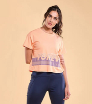 ENAMORE WOMEN T-SHIRTS TYPOGRAPHIC PRINTED DROP SHOULDER SLEEVES RELAXED FIT CROP T-SHIRT