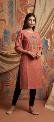 Embroidered Thread Work Long Cotton Kurti for Women