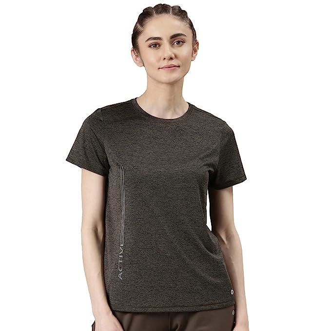 Enamor Short Sleeve Crew Neck Regular Length Basic Dry Fit Workout Crew T-Shirt for Women - Relaxed Fit, Quick Dry, Antimicrobial