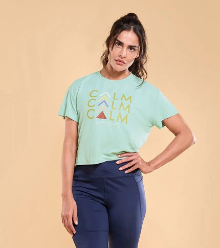 ENAMORE WOMEN T-SHIRTS TYPOGRAPHIC PRINTED DROP SHOULDER SLEEVES RELAXED FIT CROP T-SHIRT