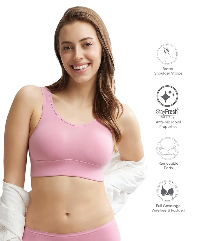 Jockey Women Rayon Lounge Bra | Wirefree | Padded | Full Coverage with Removable Pads | Tencel Lyocell Fabric
