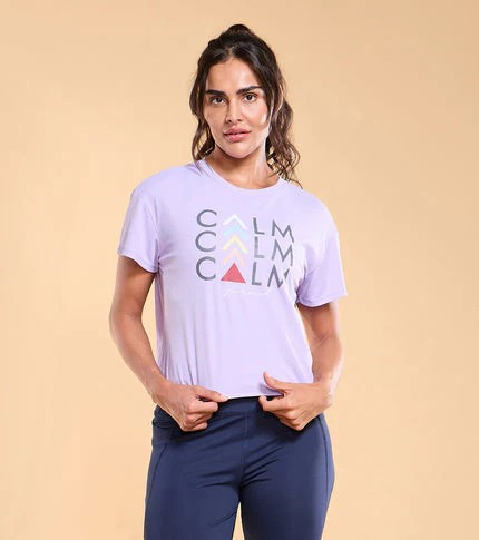 ENAMORE WOMEN T-SHIRTS TYPOGRAPHIC PRINTED DROP SHOULDER SLEEVES RELAXED FIT CROP T-SHIRT