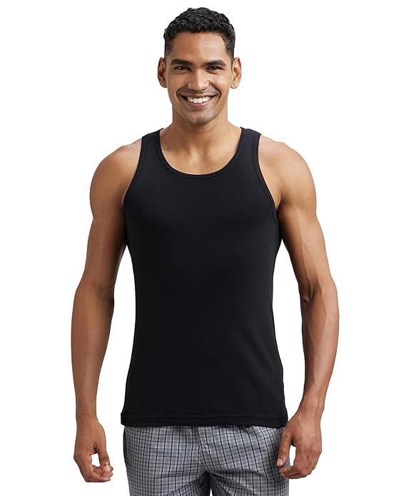 Jockey FP04 Men's Super Combed Cotton Rib Round Neck Slim Fit Sleeveless Vest with Extended Length for Easy Tuck
