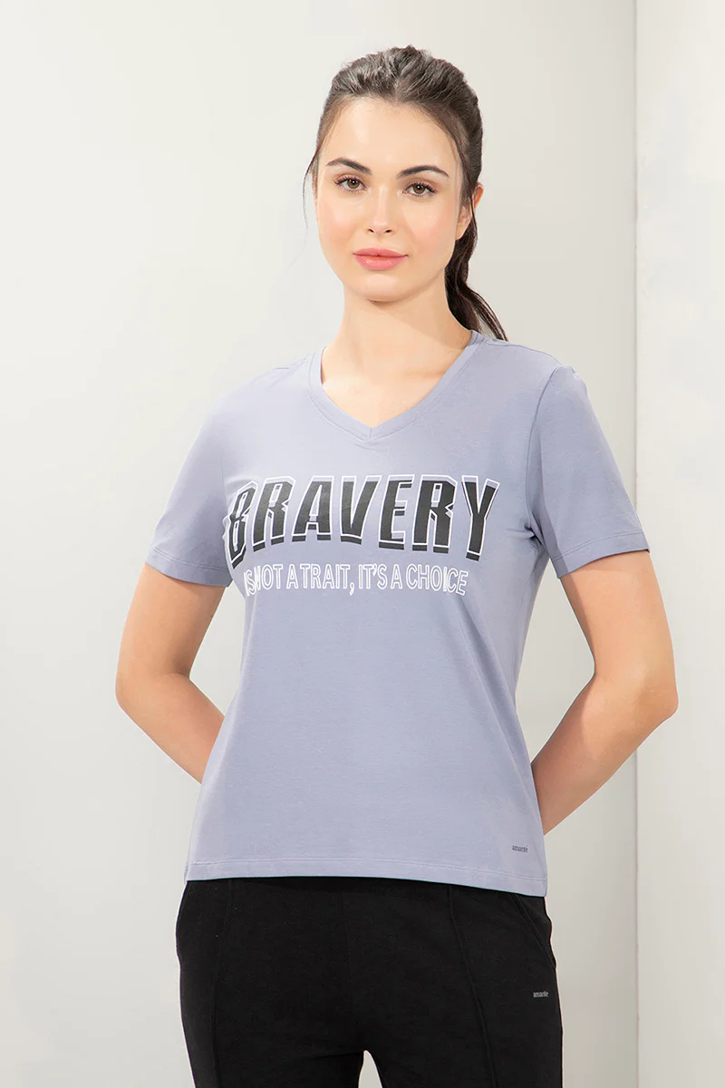 AMANTE WOMEN ESSENTIAL V-NECK PRINTED SOFT COTTON FABRIC RELAXED FIT TEE