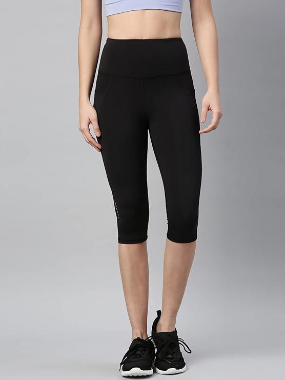 Enamor High Rise Drawstring Closure Active Capri Legging for Women- Hugged Fit, Quick Dry, Antimicrobial