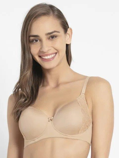 Jockey  Women's Wirefree Padded Soft Touch Microfiber Nylon Elastane Stretch Full Coverage Lace Styling Multiway T-Shirt Bra with Adjustable Straps