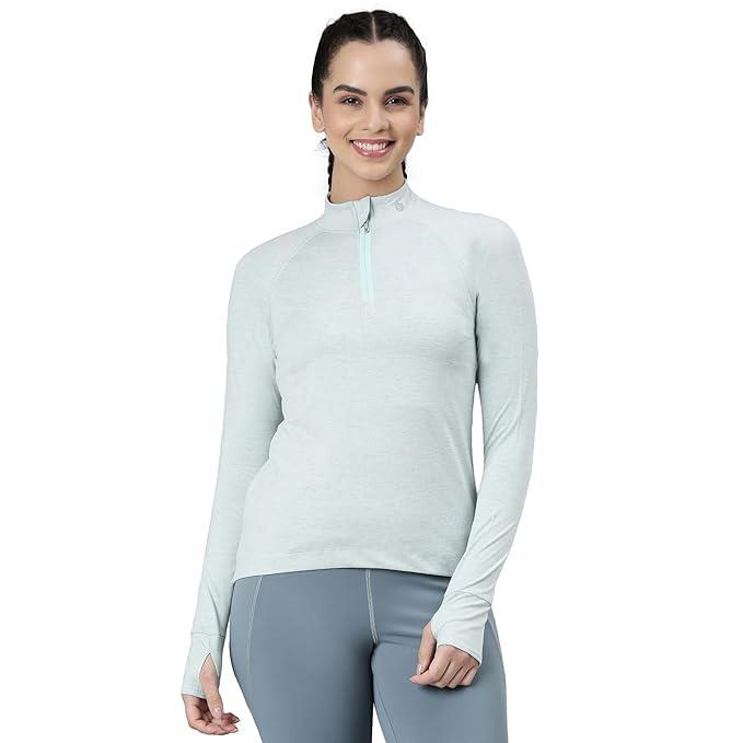 Enamor Full Sleeve High Neck Medium Length Pull on Dry Fit T-Shirt for Women - Slim Fit