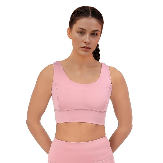 Enamor Sleeveless Crew Neck Crop Length Pull On Sports Bra for Women - Hugged Fit, Cut Away Back