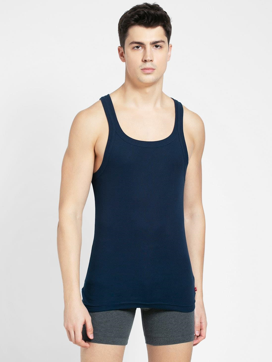Jockey Men's Super Combed Cotton Rib Square Neckline Gym Vest