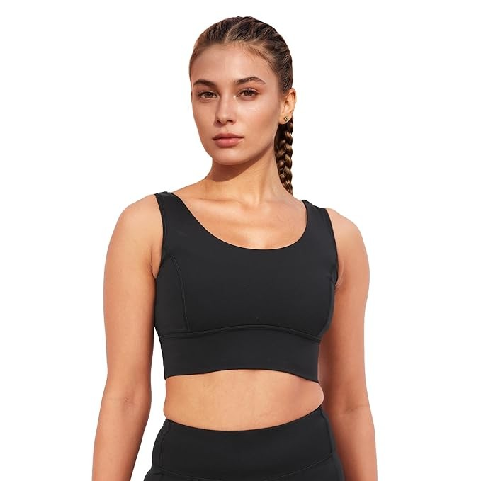 Enamor Sleeveless Crew Neck Crop Length Pull On Sports Bra for Women - Hugged Fit, Cut Away Back