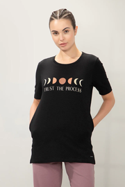 AMANTE WOMEN T-SHIRT STRETCH COTTON TERRY FABRIC A-LINE STYLING WITH RELAXED FIT, SIDE POCKET T-SHIRT