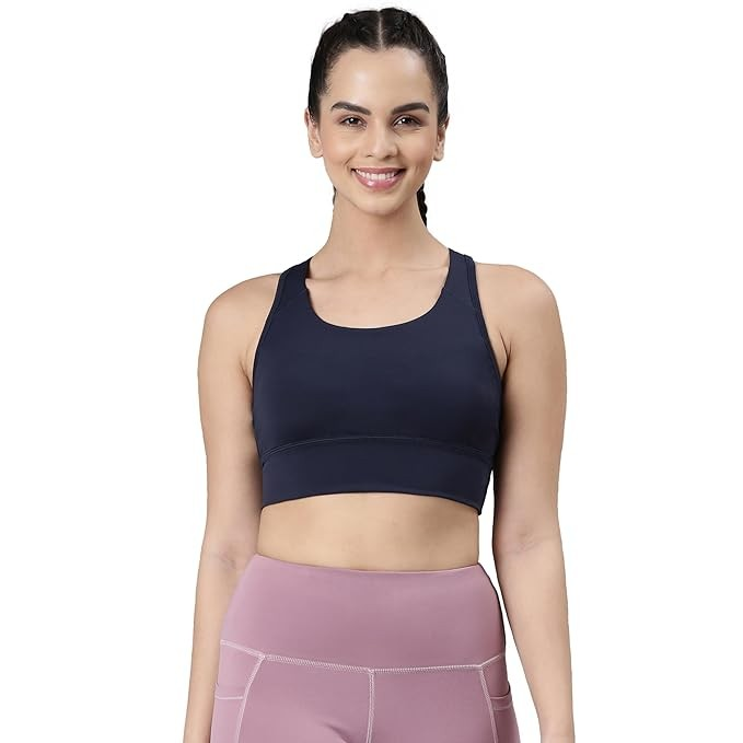 Enamor Wide Straps Seamed T-Back Basic Workout Sports Bra - Quick Dry, Antimicrobial, Removable Padding, Non-Wired, Full Coverage