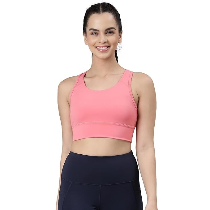 Enamor Wide Straps Seamed T-Back Basic Workout Sports Bra - Quick Dry, Antimicrobial, Removable Padding, Non-Wired, Full Coverage