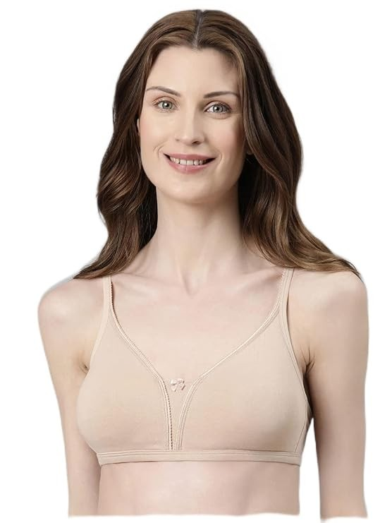 Enamor Better Support Women's Everyday Cotton Plunge T-Shirt Bra - Detachable Straps, Non-Padded, Wirefree, High-Coverage