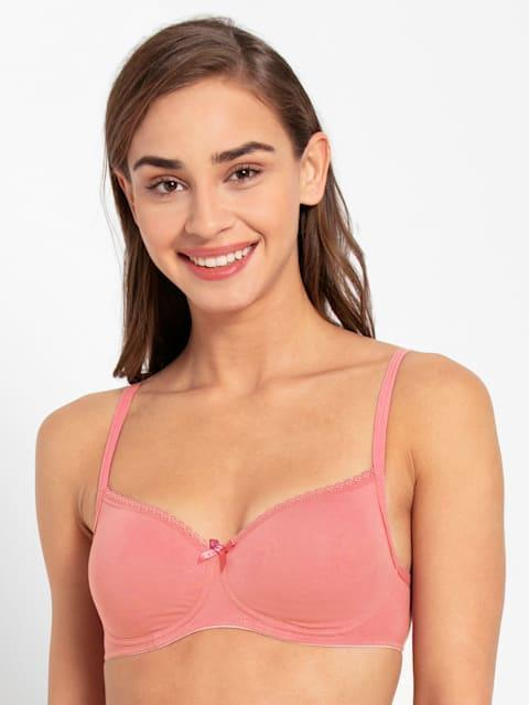 Jockey  Women's Wirefree Padded Super Combed Cotton Elastane Stretch Medium Coverage Lace Styling T-Shirt Bra with Adjustable Straps