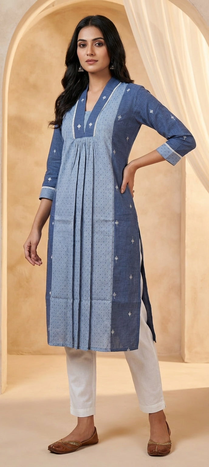 Premium Thread Design Work Kurti for Women - BLUE