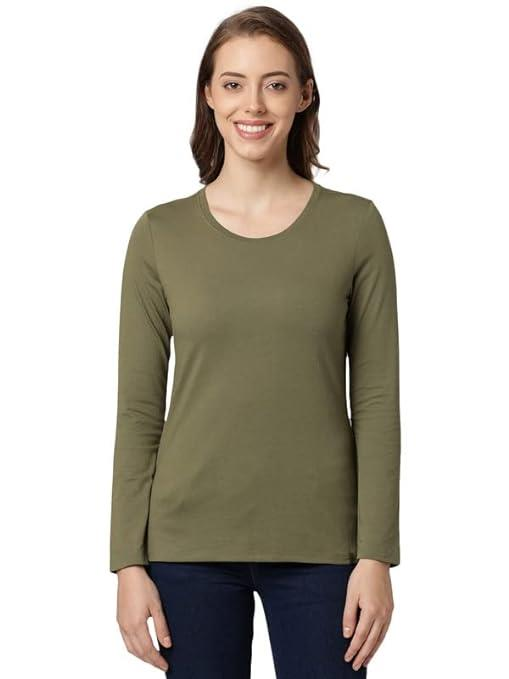 Jockey Women's Super Combed Cotton Rich Relaxed Fit Solid Round Neck Full Sleeve T-Shirt