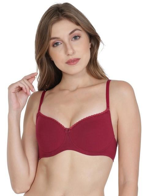 Jockey  Women's Wirefree Padded Super Combed Cotton Elastane Stretch Medium Coverage Lace Styling T-Shirt Bra with Adjustable Straps