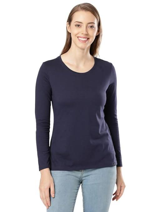 Jockey Women's Super Combed Cotton Rich Relaxed Fit Solid Round Neck Full Sleeve T-Shirt