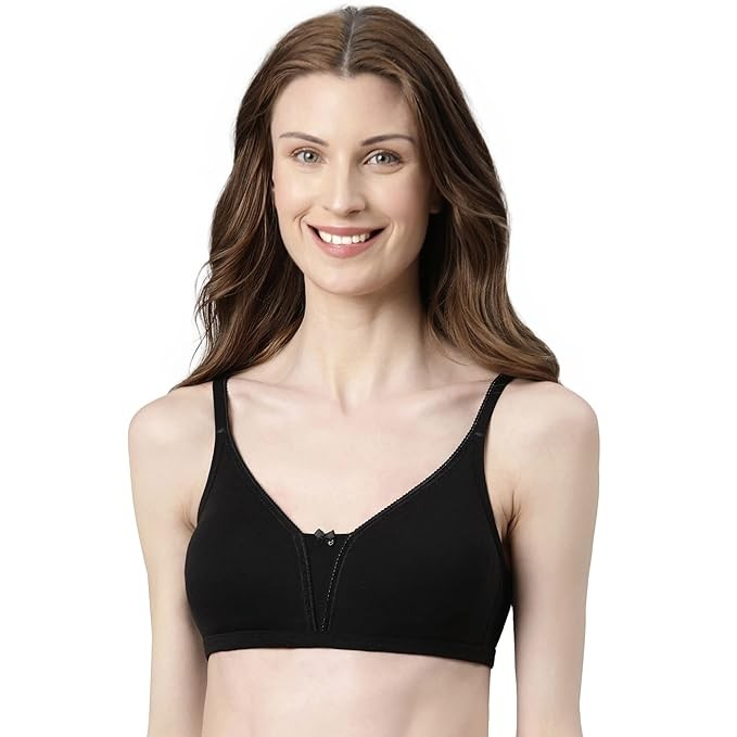 Enamor Better Support Women's Everyday Cotton Plunge T-Shirt Bra - Detachable Straps, Non-Padded, Wirefree, High-Coverage