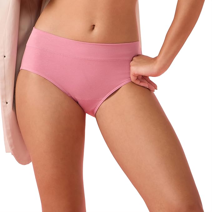 Enamor Innovations Bamboo Bliss, Anti Rash, All Day Comfort, Mid Waist Brief Panty for Women - Super Soft, Naturally Absorbent, Antimicrobial with Stain Release, Inner Elastic, Full Coverage