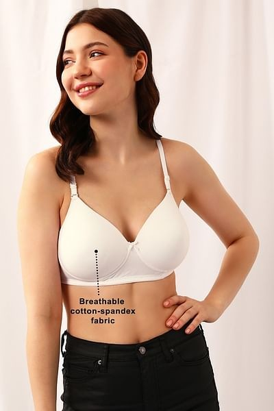 Clovia Women's Cotton Solid Padded Full Covrage Wire Free T-Shirt Bra