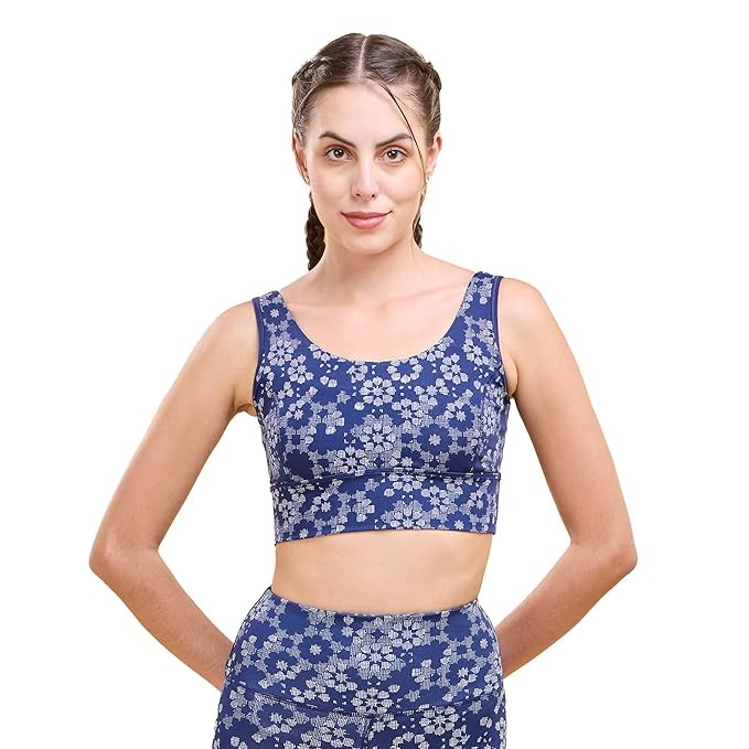 Enamor Cutaway Back Detail Quick Dry Printed Sports Bra - Removable Padding, Non-Wired, Medium Coverage