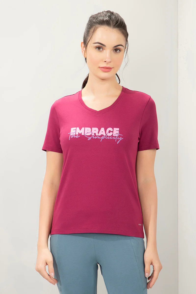 AMANTE WOMEN ESSENTIAL V-NECK PRINTED SOFT COTTON FABRIC RELAXED FIT TEE