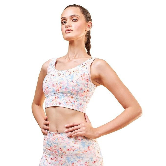 Enamor Cutaway Back Detail Quick Dry Printed Sports Bra - Removable Padding, Non-Wired, Medium Coverage