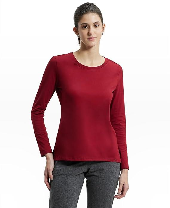 Jockey Women's Super Combed Cotton Rich Relaxed Fit Solid Round Neck Full Sleeve T-Shirt