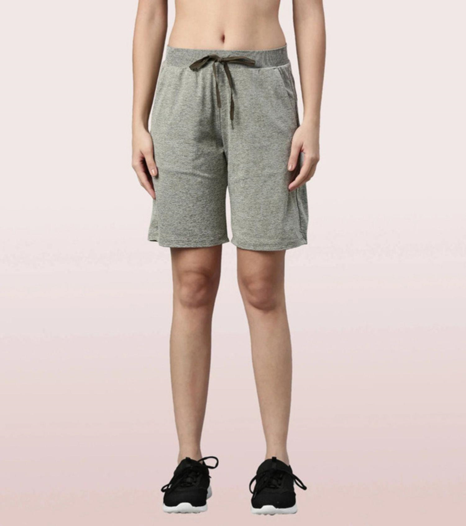Enamor Mid Rise Knee length Drawstring Closure Active Shorts for Women - Relaxed Fit, Quick Dry, Antimicrobial