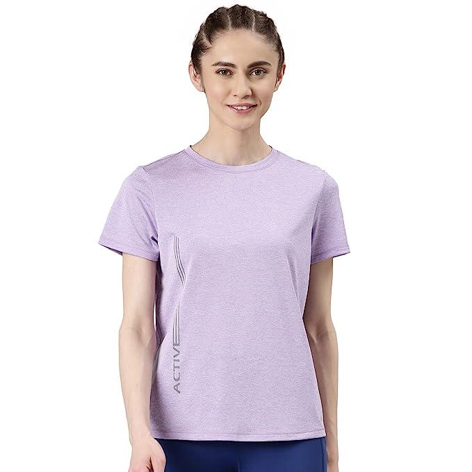 Enamor Short Sleeve Crew Neck Regular Length Basic Dry Fit Workout Crew T-Shirt for Women - Relaxed Fit, Quick Dry, Antimicrobial