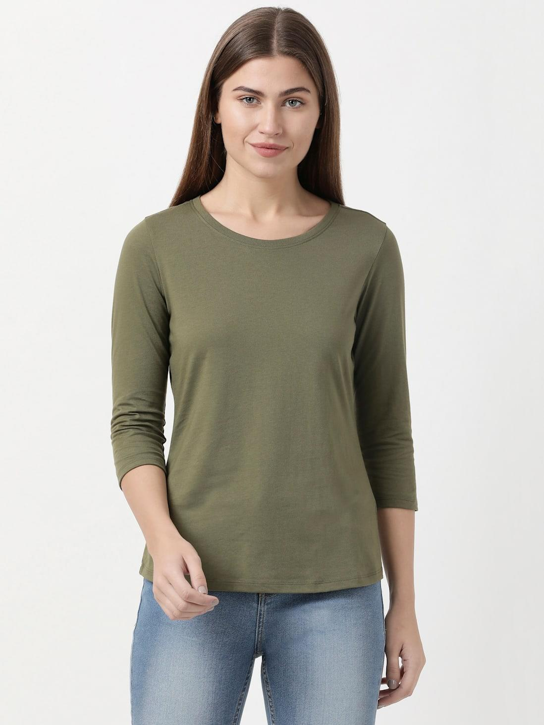 JOCKEY LADIES R-NECK T-SHIRT 3/4 SLEEVE SUPER COMBED COTTON T-SHIRT