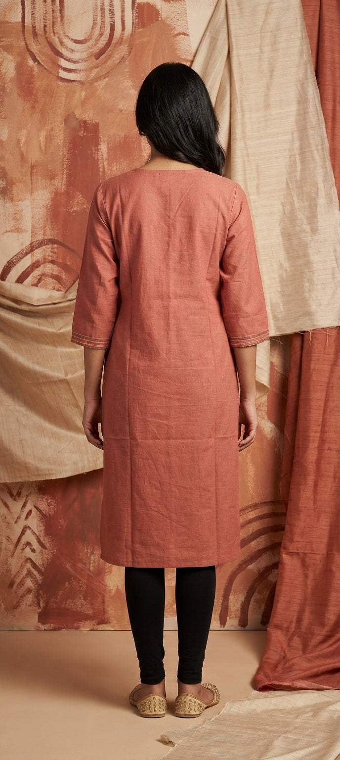 Embroidered Thread Work Long Cotton Kurti for Women