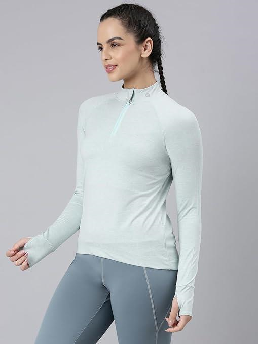 Enamor Full Sleeve High Neck Medium Length Pull on Dry Fit T-Shirt for Women - Slim Fit