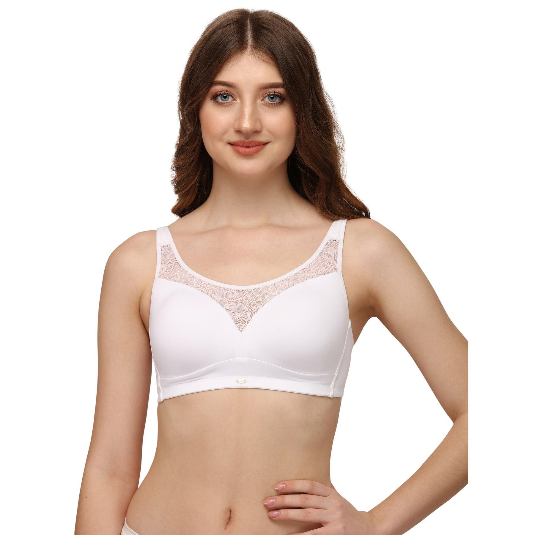 SOIE Women’s Full Coverage Padded Non-Wired Lacy Cami Bra|Soft Nylon Spandex Everyday Comfort Bra with Adjustable Straps & Feminine Lace Detailing