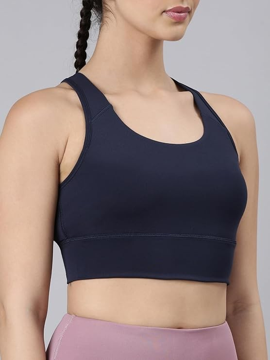 Enamor Wide Straps Seamed T-Back Basic Workout Sports Bra - Quick Dry, Antimicrobial, Removable Padding, Non-Wired, Full Coverage
