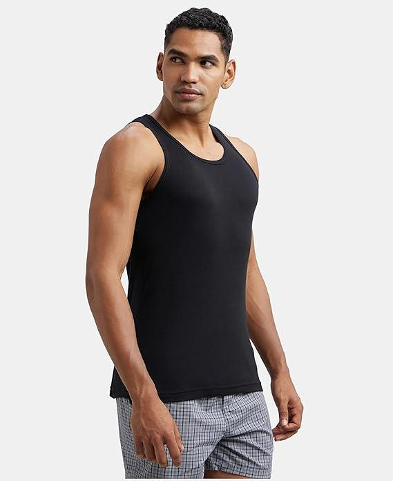 Jockey FP04 Men's Super Combed Cotton Rib Round Neck Slim Fit Sleeveless Vest with Extended Length for Easy Tuck