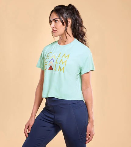 ENAMORE WOMEN T-SHIRTS TYPOGRAPHIC PRINTED DROP SHOULDER SLEEVES RELAXED FIT CROP T-SHIRT