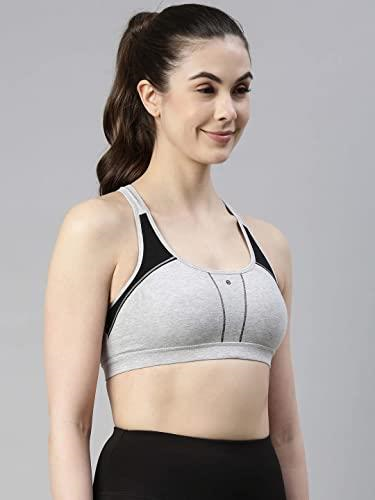 Enamor Medium Impact, Side Panel Shaping, Racer Back Women's Cotton Sports Bra - Padding with Removable Cups, Wirefree, High Coverage