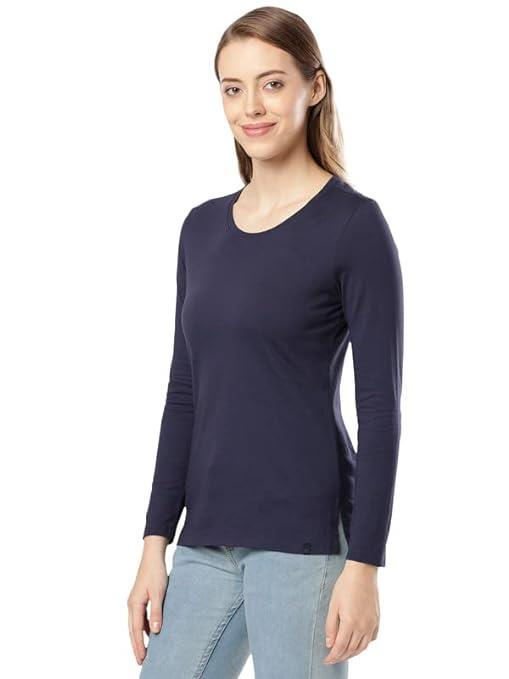 Jockey Women's Super Combed Cotton Rich Relaxed Fit Solid Round Neck Full Sleeve T-Shirt