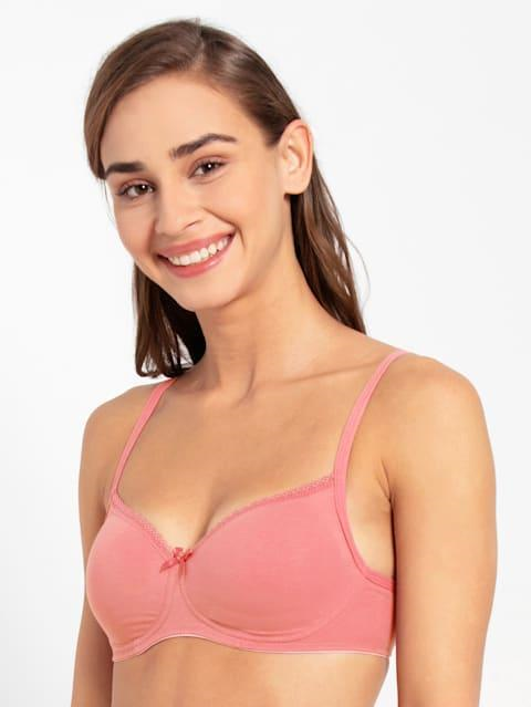 Jockey  Women's Wirefree Padded Super Combed Cotton Elastane Stretch Medium Coverage Lace Styling T-Shirt Bra with Adjustable Straps
