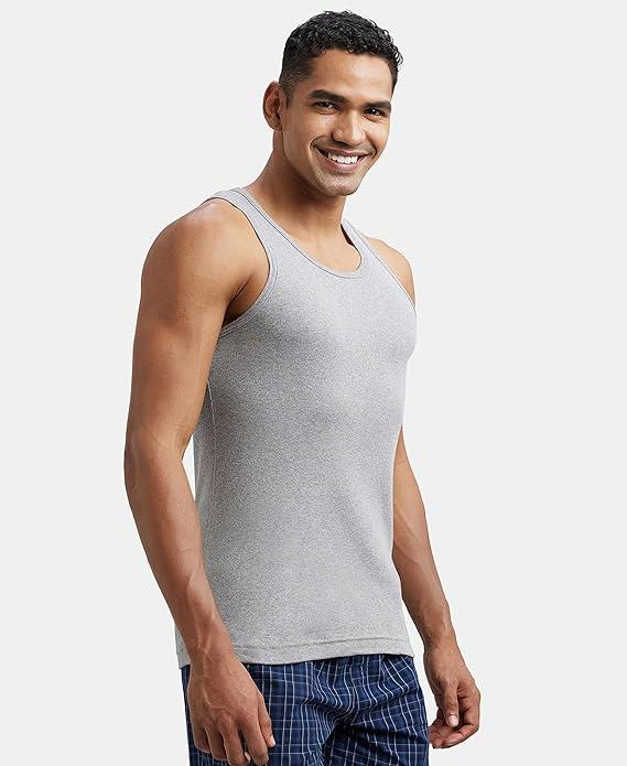Jockey FP04 Men's Super Combed Cotton Rib Round Neck Slim Fit Sleeveless Vest with Extended Length for Easy Tuck