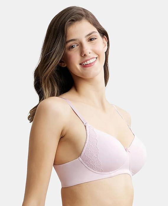 Jockey  Women's Wirefree Padded Soft Touch Microfiber Nylon Elastane Stretch Full Coverage Lace Styling Multiway T-Shirt Bra with Adjustable Straps