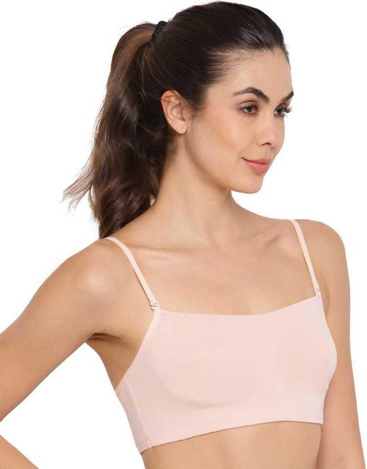 Enamor Moulded Double Layer Front Women's Cotton Cami Bra - Detachable Slim Straps with Back Keyhole, Non Padded, Wirefree, High Coverage