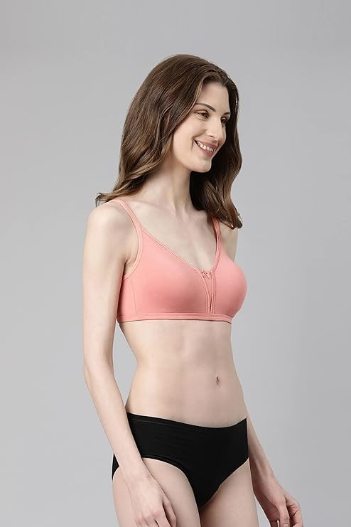 Enamor Better Support Women's Everyday Cotton Plunge T-Shirt Bra - Detachable Straps, Non-Padded, Wirefree, High-Coverage
