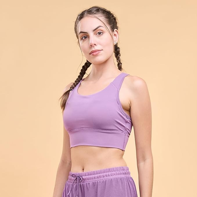 Enamor Wide Straps Seamed T-Back Basic Workout Sports Bra - Quick Dry, Antimicrobial, Removable Padding, Non-Wired, Full Coverage