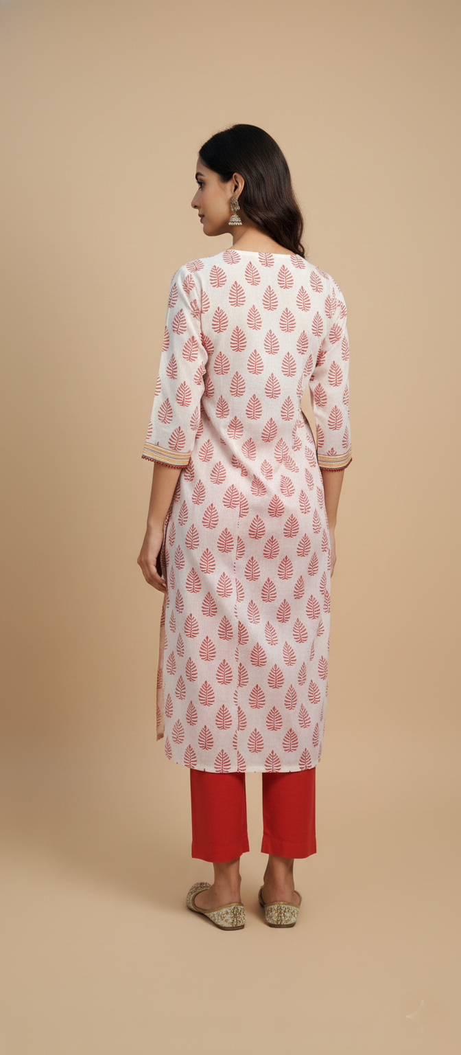 Floral Grace All-Over Printed Long Cotton Kurti